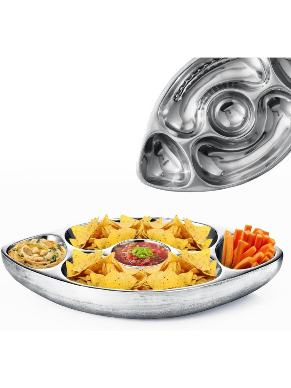 Superbowl Tailgate Serving Bowl - Silver Brass Snack & Dip Platter for